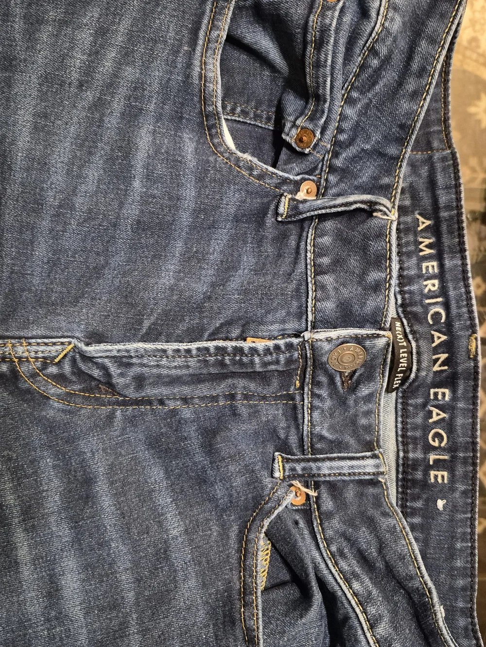 Mens American Eagle Blue Denim Jeans Waistband Detail